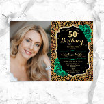 Smaragdgroene luipaard print foto 50e verjaardag kaart<br><div class="desc">Elegante bloemenvrouwelijke 50e verjaardagsuitnodiging met uw foto. Glam zwart groen ontwerp met faux glitter goud. Beschikt over dierenluipaard print, smaragdgroene rozen, script lettertype en confetti. Perfect voor een stijlvol volwassen feestje. Personaliseer met je eigen gegevens. Kan voor om het even welke leeftijd worden aangepast! Gedrukte Zazzle-uitnodigingen of direct download digitale...</div>