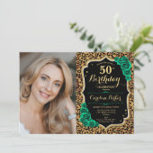 Smaragdgroene luipaard print foto 50e verjaardag kaart (Staand voorkant)