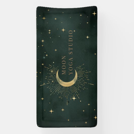 Smaragdgroene maan sterren Midnight Blue Banner (Verticaal)