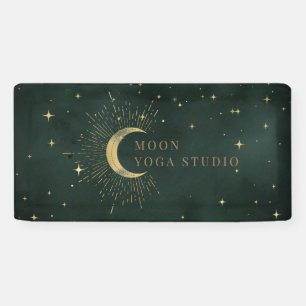 Smaragdgroene maan sterren Midnight Blue Banner
