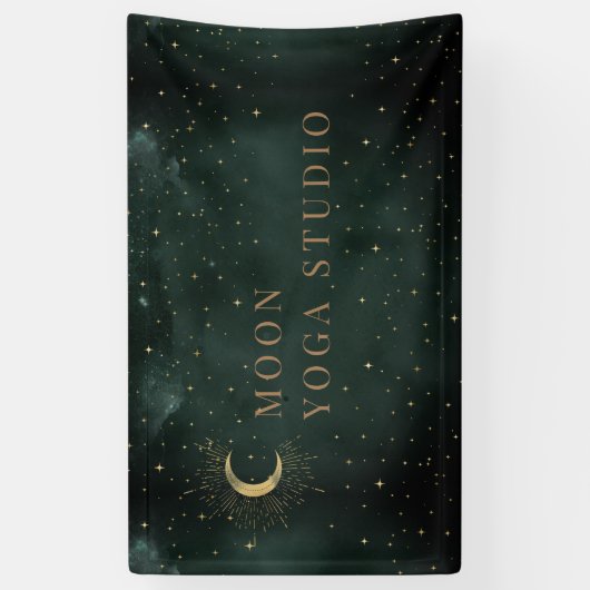 Smaragdgroene maan sterren Midnight Blue Banner (Verticaal)