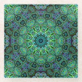 Smaragdgroene mandala-ontwerp glazen onderzetter
