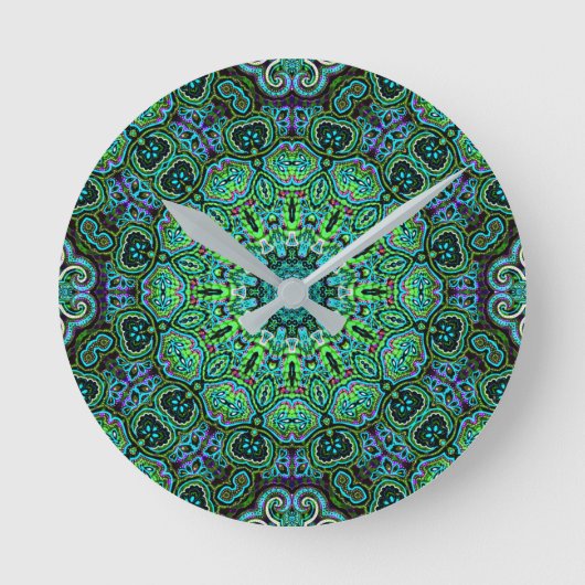 Smaragdgroene mandala-ontwerp ronde klok (Voorkant)