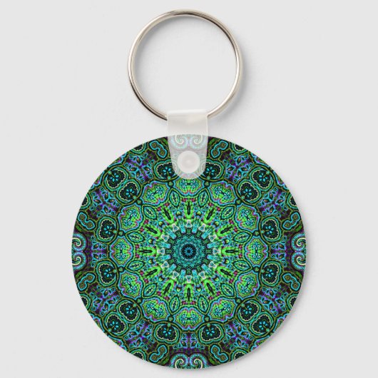 Smaragdgroene mandala-ontwerp sleutelhanger (Voorkant)