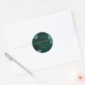 Smaragdgroene marmer en gouden eucalyptus bruiloft ronde sticker (Envelop)