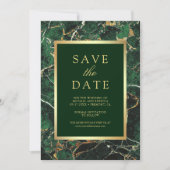 Smaragdgroene Marmeren Gouden Foto Bruiloft Save The Date (Voorkant)