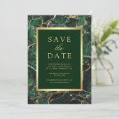 Smaragdgroene Marmeren Gouden Foto Bruiloft Save The Date (Staand voorkant)