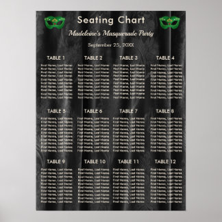 Smaragdgroene Masquerade Zwarte Damast 12 Tafels Poster