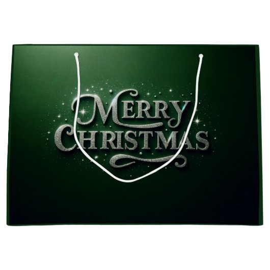 Smaragdgroene "Merry Christmas" geschenktas Groot Cadeauzakje (Voorkant)
