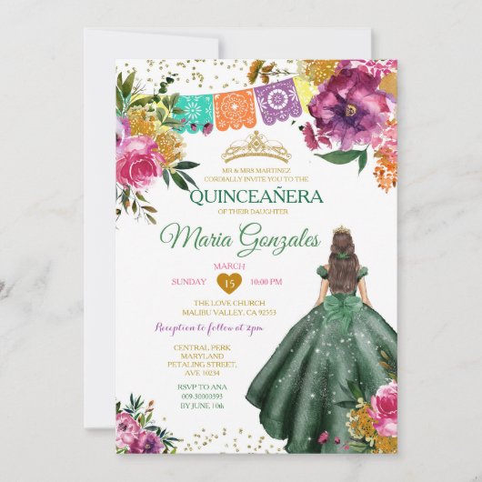 Smaragdgroene Mexicaanse Quinceañera 16e vlinder Kaart (Voorkant)