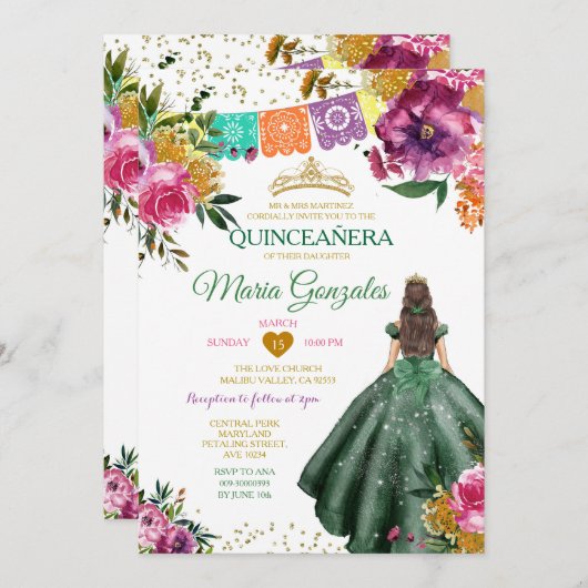 Smaragdgroene Mexicaanse Quinceañera 16e vlinder Kaart (Voorkant / Achterkant)