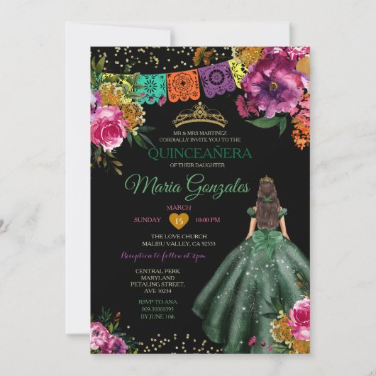 Smaragdgroene Mexicaanse Quinceañera 16e vlinder Kaart (Voorkant)