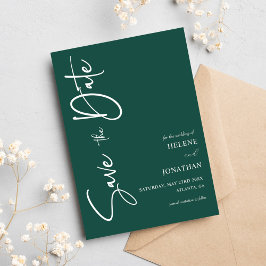 Smaragdgroene minimale kalligrafie bruiloft save the date