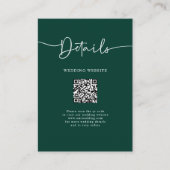 Smaragdgroene minimale QR-code kalligrafie bruilof Informatiekaartje (Voorkant)