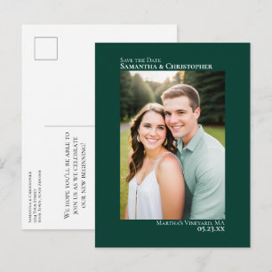Smaragdgroene Minimale Trouwfoto Save The Date Aankondigingskaart