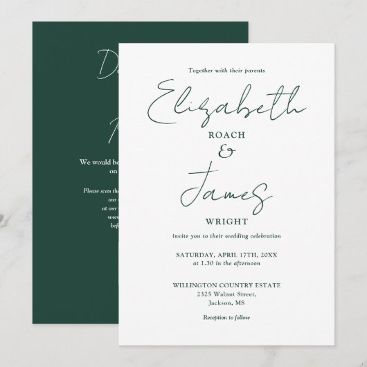 Smaragdgroene Minimalistische Elegante QR Code Tro Kaart (Voorkant / Achterkant)