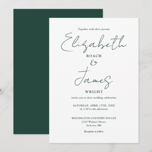 Smaragdgroene Minimalistische Elegante Scriptie Br Kaart (Voorkant / Achterkant)