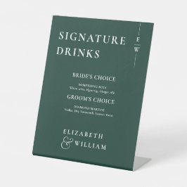 Smaragdgroene minimalistische monogram-handtekenin reclamebord met voetstuk