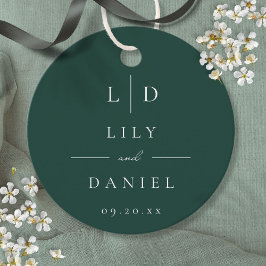 Smaragdgroene minimalistische monogram huwelijks bedankjes labels