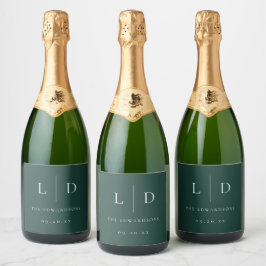 Smaragdgroene Minimalistische Monogram Trouw Sparkling Wijnetiket