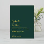 Smaragdgroene minimalistische script bruiloft goud folie uitnodiging (Staand Voorkant)