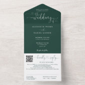 Smaragdgroene Minimalistische Script QR Code Huwel All In One Uitnodiging (Binnen)