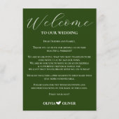 Smaragdgroene minimalistische trouwweekend route informatiekaartje (Voorkant)