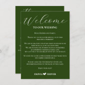 Smaragdgroene minimalistische trouwweekend route informatiekaartje (Voorkant / Achterkant)