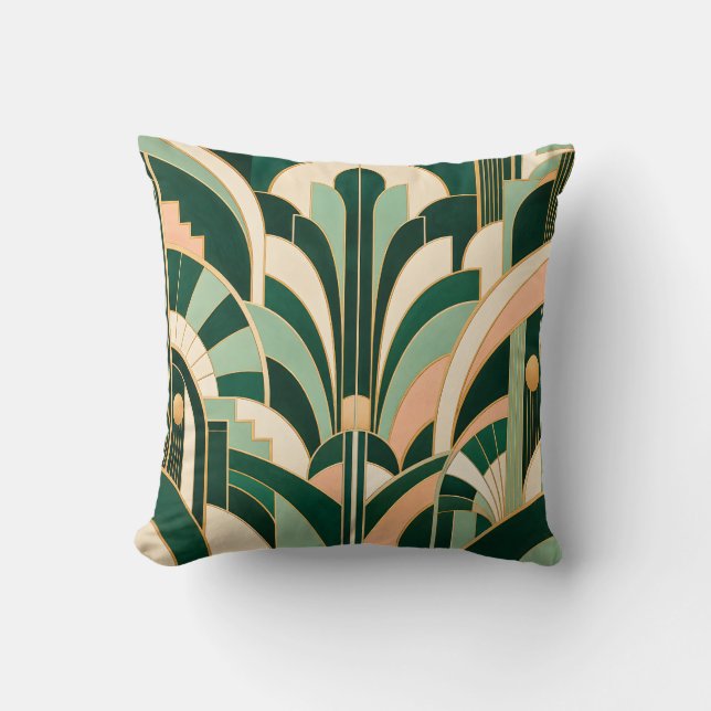 Smaragdgroene Mint Art Deco Geometrie Kussen (Voorkant)