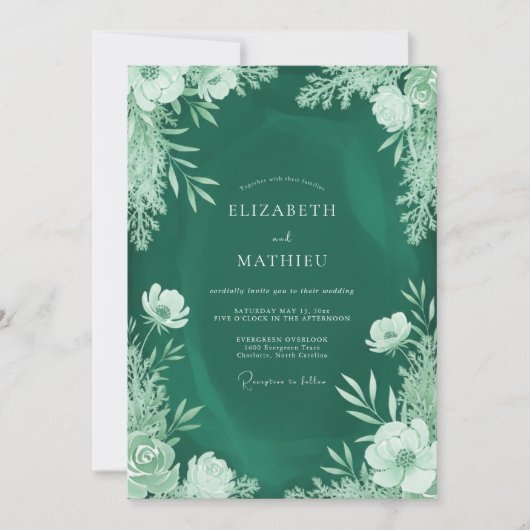 Smaragdgroene Mint Bladerige Bruiloft Kaart (Voorkant)