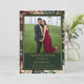 Smaragdgroene moderne foto huwelijksaankondiging t save the date (Staand voorkant)