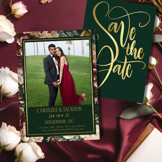Smaragdgroene moderne foto huwelijksaankondiging t save the date