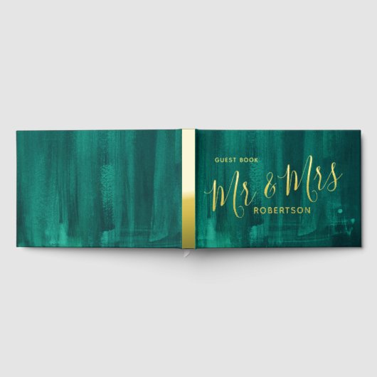 Smaragdgroene moderne kunst op maat bruiloft gastenboek (Volledig)