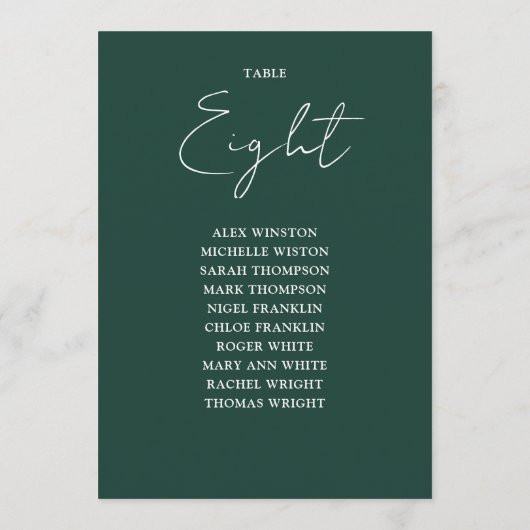 Smaragdgroene moderne zitplaatskaart tafelnummer (Achterkant)