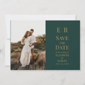 Smaragdgroene Monogram Aangepaste Foto Save the Da Kaart (Voorkant)