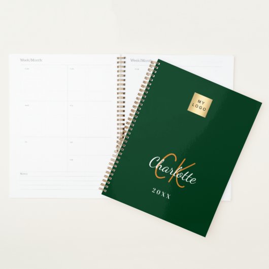 Smaragdgroene monogram Business logo 2025 Planner (Display)