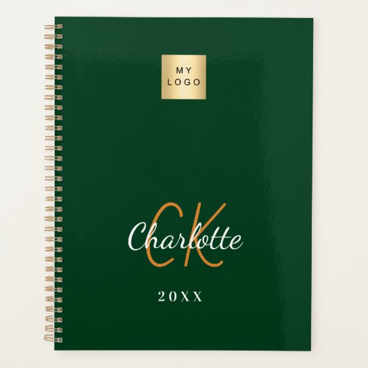 Smaragdgroene monogram Business logo 2025 Planner (Voorkant)