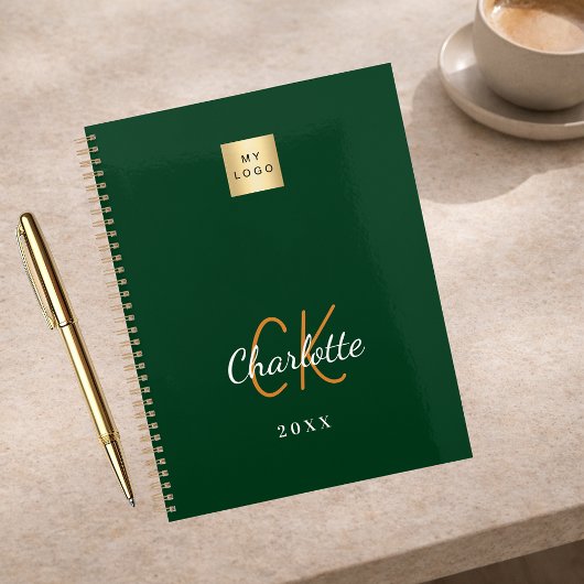 Smaragdgroene monogram Business logo 2025 Planner