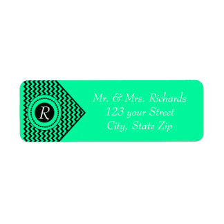 Smaragdgroene Monogram Chevron Etiket