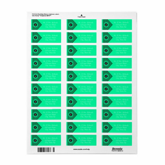 Smaragdgroene Monogram Chevron Etiket (Full Sheet)