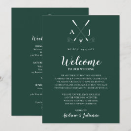 Smaragdgroene Monogram Golf Huwelijks Verwelkoming Kaart