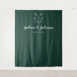 Smaragdgroene Monogram Golf Trouwfoto Achtergrond Wandkleed
