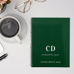 Smaragdgroene monogram initialen 2025 planner<br><div class="desc">Emerald groene achtergrond en witte tekst. Pas uw monogram initialen,  naam en een titeljaar aan en voeg deze toe.</div>