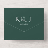 Smaragdgroene Monogram QR-code Trouwdatum All In One Uitnodiging (Achterkant)