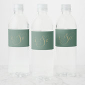 Smaragdgroene Monogram Trouw Waterfles Etiket (Flessen)