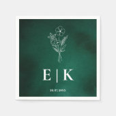 Smaragdgroene Monogram Wilde Bloem Bloemige Bruilo Servet (Voorkant)