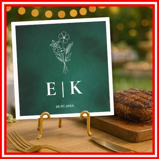 Smaragdgroene Monogram Wilde Bloem Bloemige Bruilo Servet