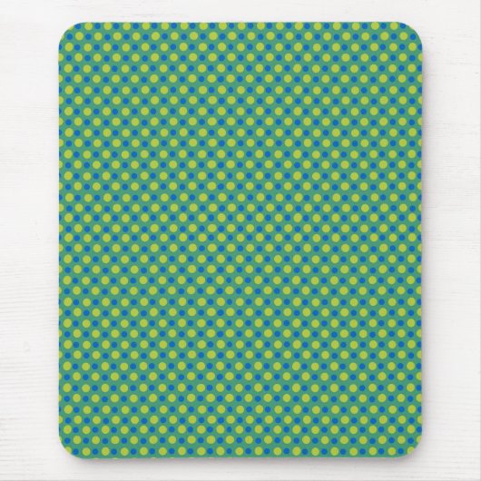 Smaragdgroene muismat, blauwe en groene polka stip muismat (Voorkant)