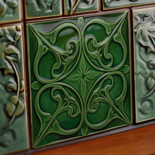 Smaragdgroene muur Decor Art Nouveau Ceram Tegeltje
