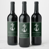 Smaragdgroene nautische anker bruiloft wijn label etiket (Flessen)